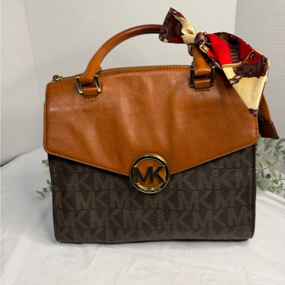 Michael Kors Hudson Medium Brown Signature Logo Satchel Hand Shoulder Bag - Picture 12 of 13